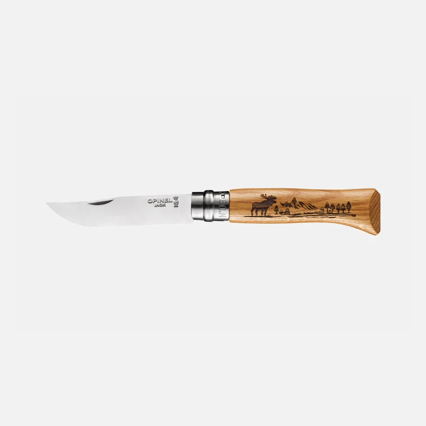 Navaja Opinel N°08 Animalia Alce | Mango de Roble Grabado 1 Navaja Opinel N°08 Animalia Alce | Mango de Roble Grabado